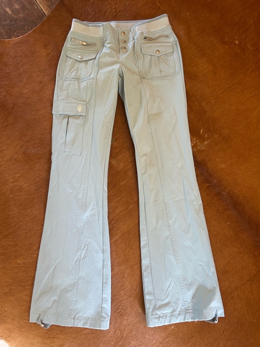Free People Movement Cargo Pants XS Powder Blue EUC Cascade Flares Summer Travel